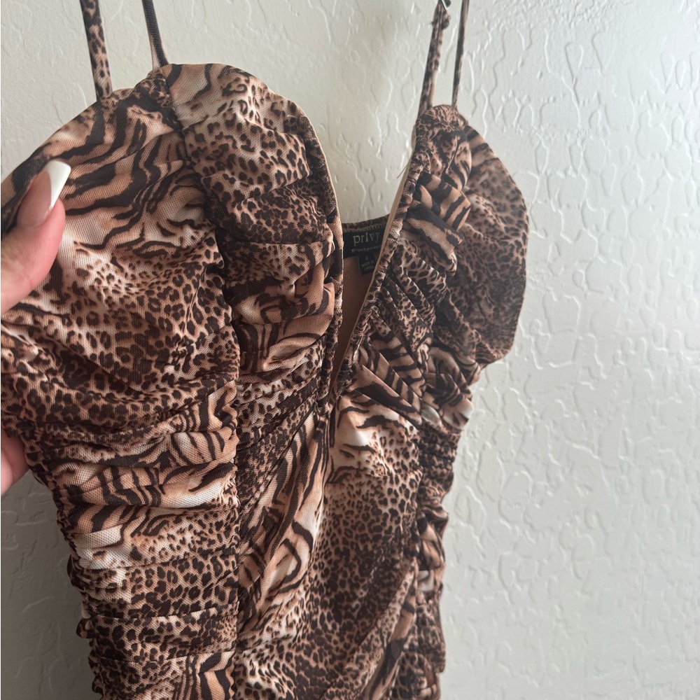 Pixie Leopard Print Ruched Dress - image 1